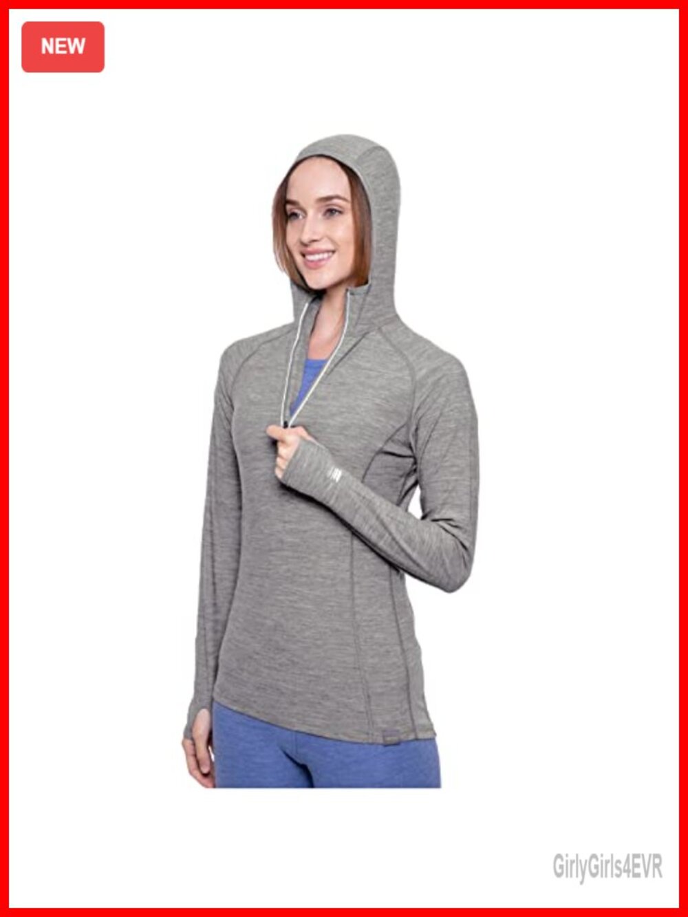 Merino Wool Base Layer Hoodie Half-Zip Thumbholes Thermal Long Sleeve